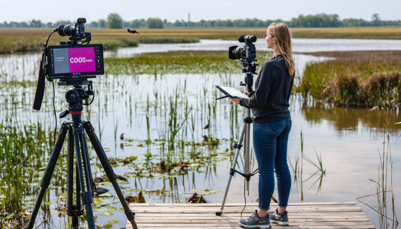 Persmoment in een natuurgebied waar een woordvoerder toelichting geeft aan media